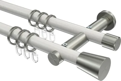Produktbild von Interdeco Gardinenstange / Vorhangstange Weiß / Edelstahl-Optik, Typ Platon Sitra (Konus), 20 mm Ø 2-läufig, 200 cm
