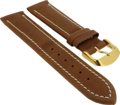 Produktbild von Minott Uhrenarmband | weiches Kalbleder braun mit Naht 32259S/G, Stegbreite:22mm, Schließe:Gelbgolden