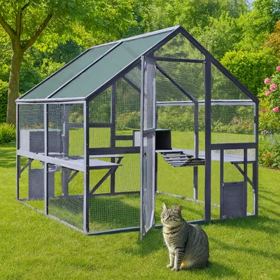 Produktbild von Wiltec Freilaufgehege Katzen 140 x 187 x 187 cm, Katzenfreigehege Holz, Außengehege verschiedene Ebenen, Katzengehege für Garten, Balkon