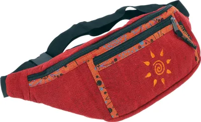 Produktbild von Große Bestickte Stoff Gürteltasche, Crossbody Bag, Hüfttasche, Schultertasche - Rot, Uni - Erwachsene, Baumwolle, 15*35*5 cm, Festival- Bauchtasche Hippie