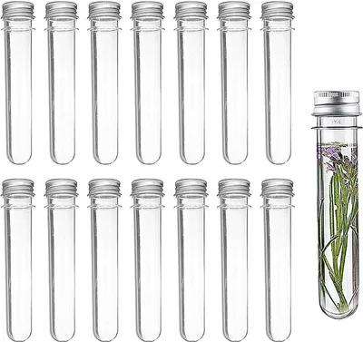 Produktbild von Reagenzgläser, transparente Reagenzgläser aus Kunststoff mit Schraubdeckeln aus Aluminium, Kappen für Blumenvasen, Perlen, Partygeschenke, Hochzeitssüßigkeiten, Glasperlen, Labor