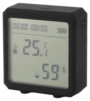 Image de Thermomètre et hygromètre numérique avec écran LCD, Wi-Fi, alarme et fonction vocale, pour usage intérieur, noir