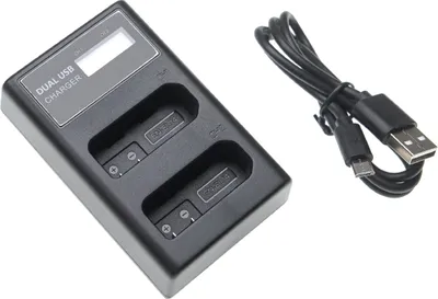 Produktbild von vhbw Dual Micro-USB + USB-C Ladegerät kompatibel mit Nikon D3300, D5100, D3100, D3200 Kamera - Ladeschale + Micro-USB Kabel Ladeanzeige + Display