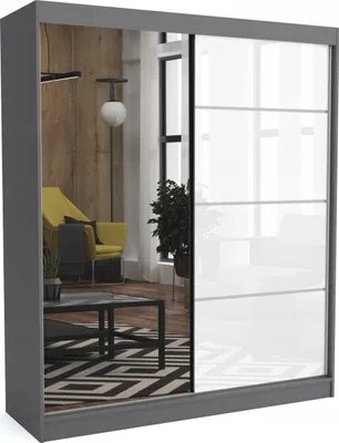 Produktbild von Moderner Kleiderschrank mit Schiebetüren ZANU 180 cm Hochglanzplatte(ANTRACIT)