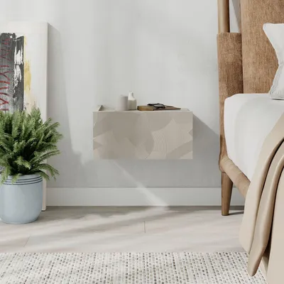 Obrázok produktu pre Skye Decor, kvalitný nočný stolík, pieskovec a travertín, 38,4 x 18,5 x 31 cm | 100 % melamínom potiahnutá drevotriesková doska, hrúbka 18 mm | Možnosť montáže na stenu, moderný dizajn, elegantný a funkčný.