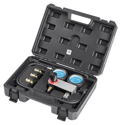 Produktbild von Kompressionsprüfset für Motorzylinder, Manometerbereich 0–100 PSI, Leckageprüfset für Kraftfahrzeuge mit 4 Adaptern und Luftanschlüssen, Druckprüfung und Leckageratenprüfung an PKWs und Motorrädern