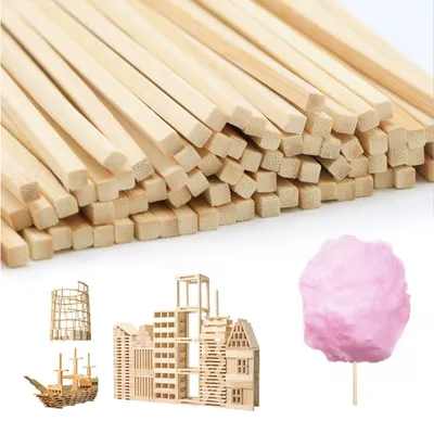 Produktbild von Holzstäbe quadratisch - 200 Stück Zuckerwattestäbe - Für Bastelarbeiten und DIY-Projekte - 30 cm x 4 mm x 4 mm