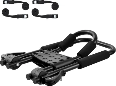 Immagine prodotto di SucceBuy porta kayak da tetto 2 coppie, porta J-Bar morbido pieghevole, montaggio rapido per kayak, canoa, SUP, tavola da surf, tavola da sci, adatto per auto, SUV, camion, può contenere 2 kayak, in lega d'acciaio durevole
