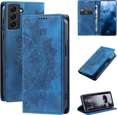 Produktbild von Mandala Handyhülle für Samsung Galaxy S22 RFID Schutz Klapphülle Case Cover Design Schutzhülle Farbe: Blau