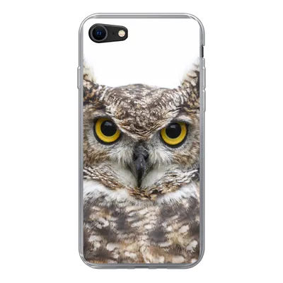 Produktbild von MuchoWow® Handyhülle Schutzhülle Hülle für iPhone SE 2022 Porträt einer braunen Eule auf weißem Hintergrund Silikon Softcase Handy Hülle - Schutzhülle