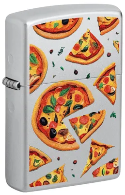 Obrázok produktu pre Benzínový zapaľovač Zippo saténovej farby, Pizza 60007385, nenaplnený