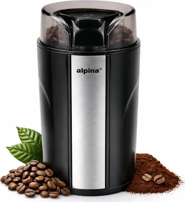 Obrázek produktu pro alpina Mlýnek na kávu elektrický 200W - Mlýnek na kávu pro 70g kávových zrn - Mlýnek na kávu s nerezovými noži a bezpečnostním zámkem - černý