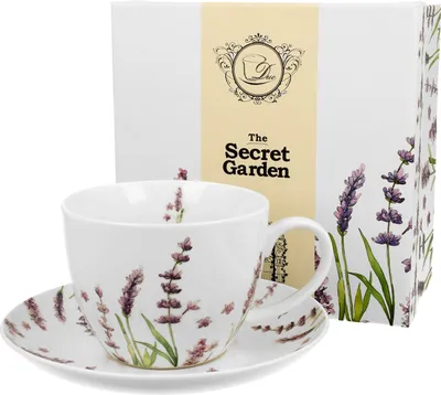 Produktbild von DUO FLORAL Jumbobecher 470 ml CLASSIC LAVENDER mit Untertasse, New Bone China Porzellan