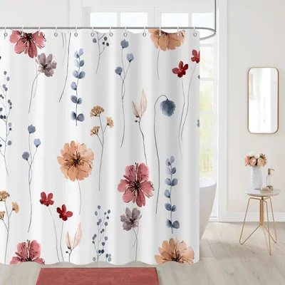 Obrázok produktu pre Minimalistická záclona do sprchy s akvarelovými kvetmi, 180x180 cm