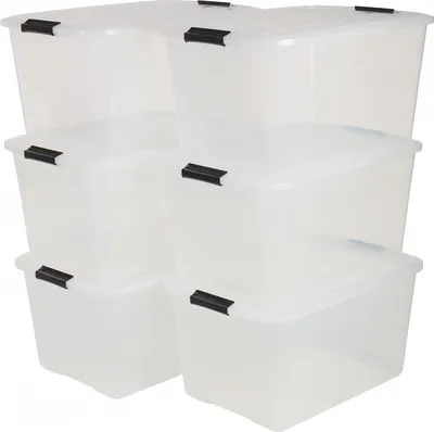 Produktbild von 6er-Set Aufbewahrungsboxen 45 L mit Clips stapelbar, Iris Ohyama, Wohnzimmer, Schlafzimmer, Garage -
