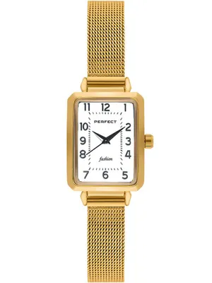 Zdjęcie produktu dla Zegarek damski Perfect F112-02 Gold Quartz Miyota Japan | Elegancki prostokątny design | Metalowa bransoleta + pudełko