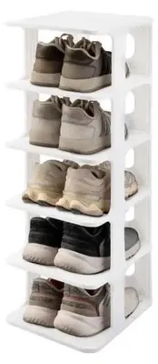 Immagine prodotto di Scaffale per scarpe impilabile a 6 ripiani, piccolo organizer verticale per scarpe, colore bianco