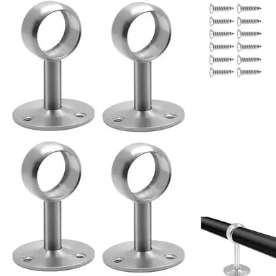 Image de Uniqoos® : Lot de 4 supports de rideau réglables pour tringle, en acier inoxydable, pour tringles de diamètre 25 mm, hauteur 86 mm, base de diamètre 46 mm, couleur argent, avec matériel de montage inclus, capacité de charge minimale de 20 kg par paire