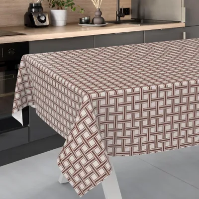 Produktbild von ANRO Wachstuch-Tischdecke 220x140cm Schnittkante Karo Beige