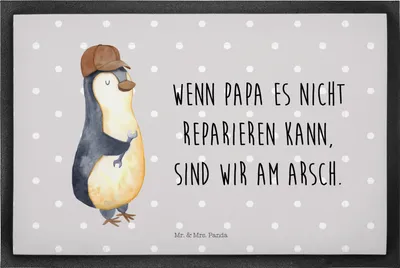 Produktbild von Mr. & Mrs. Panda Schmutzfangmatte Wenn Papa es nicht reparieren kann, sind wir am Arsch 60 x 90 cm - Grau Pastell - Geschenk, fußmatte, Vatertag, Türmatte, Fussmatte
