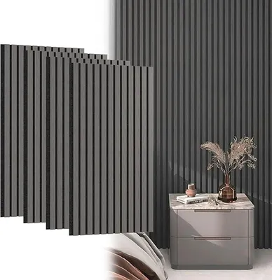 Produktbild von Akustikpaneele Holz 6er Set 120 x 60 cm, Wandpaneele Holz mit Echtholzfurnier, Schallabsorber Wandverkleidung & Holzpaneele Wand für Wohnzimmer, Büro, Heimkino, Tonstudio, Eiche Schwarz