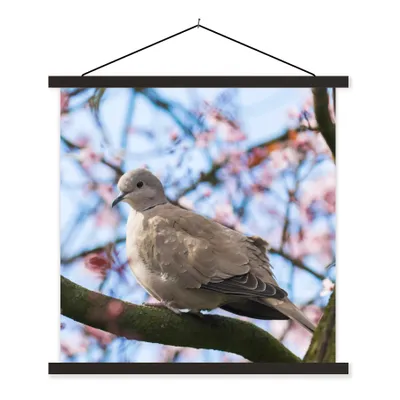 Produktbild von MuchoWow® Textilposter Vogel - Blumen - Taube - Blütenzweige - Rosa 120x120 cm mit schwarzem Rahmen - Aufhängungsset