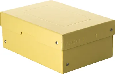 Image de Boîte de rangement jaune, format A5, 25 x 18 x 10 cm, avec couvercle, en carton rivetée