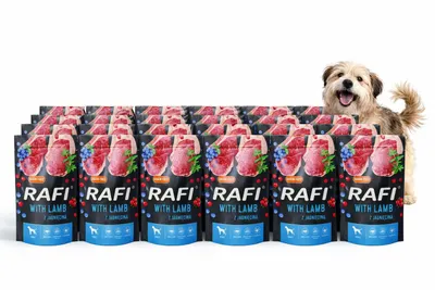 Zdjęcie produktu dla Mokra karma dla psa RAFI z jagnięciną saszetka 24x500 g, ZESTAW 24 saszetki JAGNIĘCINA