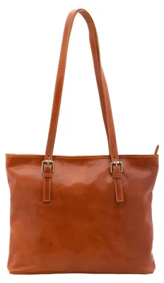Produktbild von Damen-Schultertasche aus echtem Rindsleder Ledergriff und Reißverschluss Brown UNICA 31x41x10 cm 5576-Marrone
