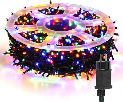 Image de Guirlande lumineuse LED Peviasot, 200 mètres, 1000 LED, avec 8 modes pour intérieur, Noël, fêtes, jardin. Effet scintillant en forme d'étoiles. Décoration multicolore