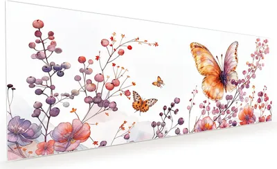 Produktbild von Küchenrückwand Spritzschutz Glas mit Motiv Blumen und Schmetterlinge 40 x 40 cm