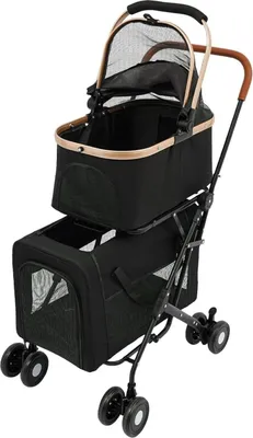 Obrázok produktu pre 3 v 1 vozík pre domáce zvieratá – kočík pre psov a mačky – skladací – odnímateľný košík – nastaviteľná rukoväť – predné kolesá otočné o 360° – pre malé a stredne veľké zvieratá