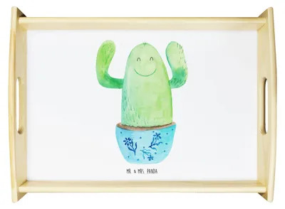 Produktbild von Mr. & Mrs. Panda Tablett Kaktus Happy - Weiß - Geschenk, holz, Ausbildung, Neustart, Kakteen, Servier, Kollege, Deko, Mutter, betttablett, Holztablett, Spruch