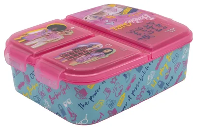 Lunchbox mit 3 Fächern, Kunststoff, BPA-frei, 18 x 13 x 5,5 cm, rosa