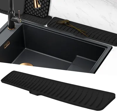 Produktbild von Silikon Abtropfmatte für die Küche, Schwarz 60 cm | Schmale Wasserhahnmatte für Spülen, Spritzschutzmatte für Badezimmer
