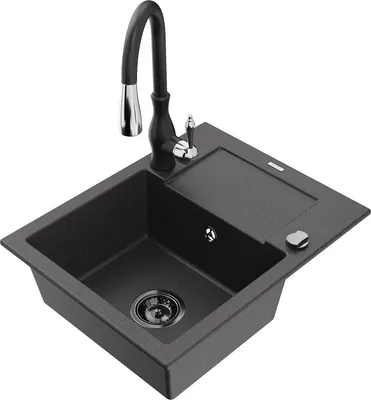 Produktbild von Mexen Enzo 1 Becken-Granitspüle mit Abtropffläche und Mischbatterie Savita, Schwarz gesprenkelt - 6506-76-672601-70-B