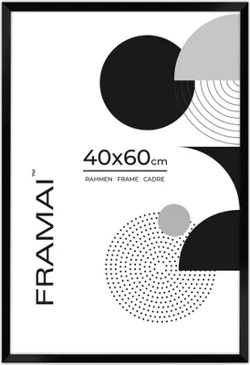 Zdjęcie produktu dla Ramka na zdjęcia FRAMAI® 40 x 60 cm, czarna, z płyty MDF, ramka przyjazna dla środowiska z odpornym na pęknięcia pleksiglasem, z zawieszką