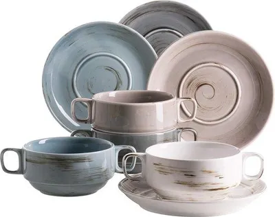 Produktbild von Famanu Suppenschalen Set aus hochwertigem Porzellan - 4 Pastellfarben