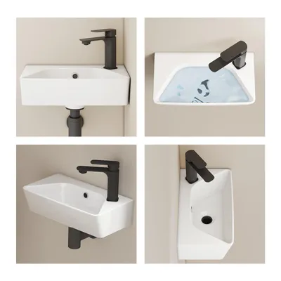 Produktbild von EMKE Wandwaschbecken Keramik Rechteckig 400x225mm Weiß Glänzend Modernes Hänge Waschbecken mit Armaturloch & Überlauf für Gäste-WC & kleines Bad