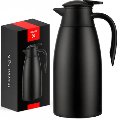 Produktbild von HGMD Thermoskanne - 2 Liter - Isolierkanne - Schwarz - Kaffee - Tee - Für heiße und kalte Getränke