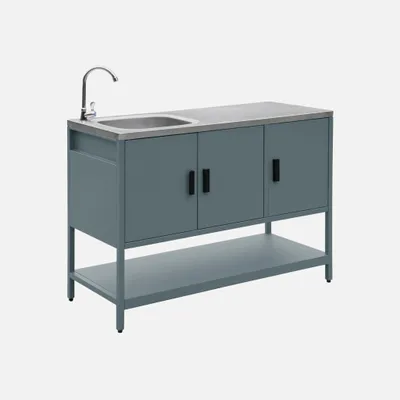 Produktbild von sweeek - Outdoor-Küche aus Stahl mit Spüle L120 cm - Graublau
