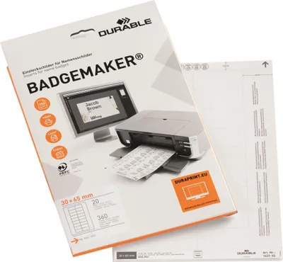 Zdjęcie produktu dla DURABLE Wk?ady do identyfikatorów BADGEMAKER® 30x65 mm, Bia?y, 142302, 360 szt.