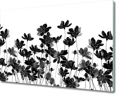Produktbild von Glas-Herdabdeckplatte Glaskeramikfeldabdeckung Spritzschutz - 80x52 cm - Blumen Wiese Schwarz