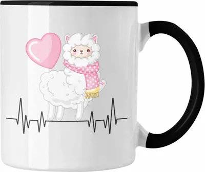 Produktbild von Trendation - LLama Herzschlag Tasse Geschenk für Alpaka Fans Hobby Geschenkidee (Schwarz)