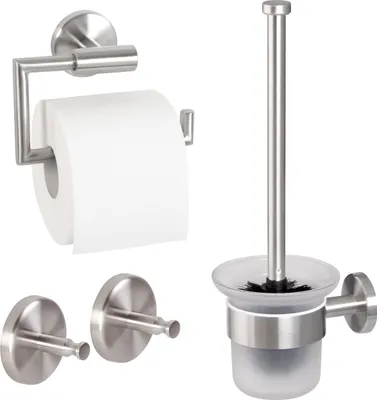 Produktbild von bremermann Bad-Serie PIAZZA 3er Set - Toilettenpapierhalter Ersatzrollenhalter Handtuchhaken, aus Edelstahl matt