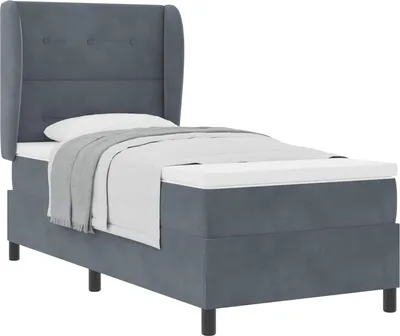 Image de Lit à ressorts avec matelas Gris foncé 200 x 100 cm Velours