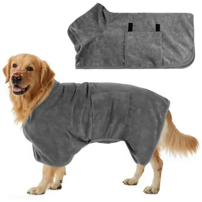 Immagine prodotto di Accappatoio e asciugamano in microfibra per cani (grigio, taglia XL)