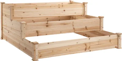 Produktbild von Hochbeet 3-stufige Gartenbeet Pflanzenbeet  Kräuterbeet Blumentreppe für Balkon Garten Natur Tannenholz 120 x 120 x 56 cm