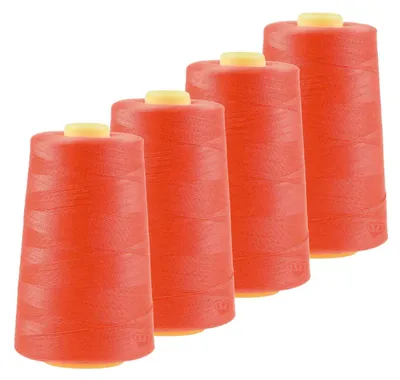 Produktbild von 4 x 4572m Qualitäts Overlock-Garn Overlock-Nähgarn Farben 661 bis 700, Farbe:A666 neonkoralle