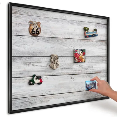Produktbild von Magnettafel 80x60 cm mit schwarzem Rahmen - Magnetische Metalltafel, Magnetpinnwand zur Wandmontage für Wohnzimmer, Küche, Flur, Kinderzimmer und Büro - Rustikales Holz